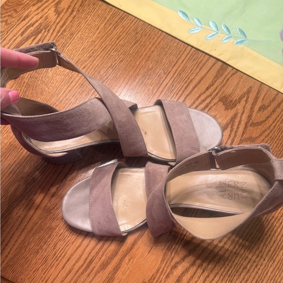 Naturalizer Shoes - Naturalizer Taupe Suede Crisscross Wedge Sandals